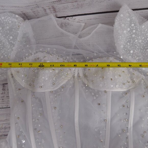 Prom Dress Ball Gown Quinceanera White Sparkly Sz 0 2 4 SEE MEASUREMENTS NWT - Picture 7 of 16